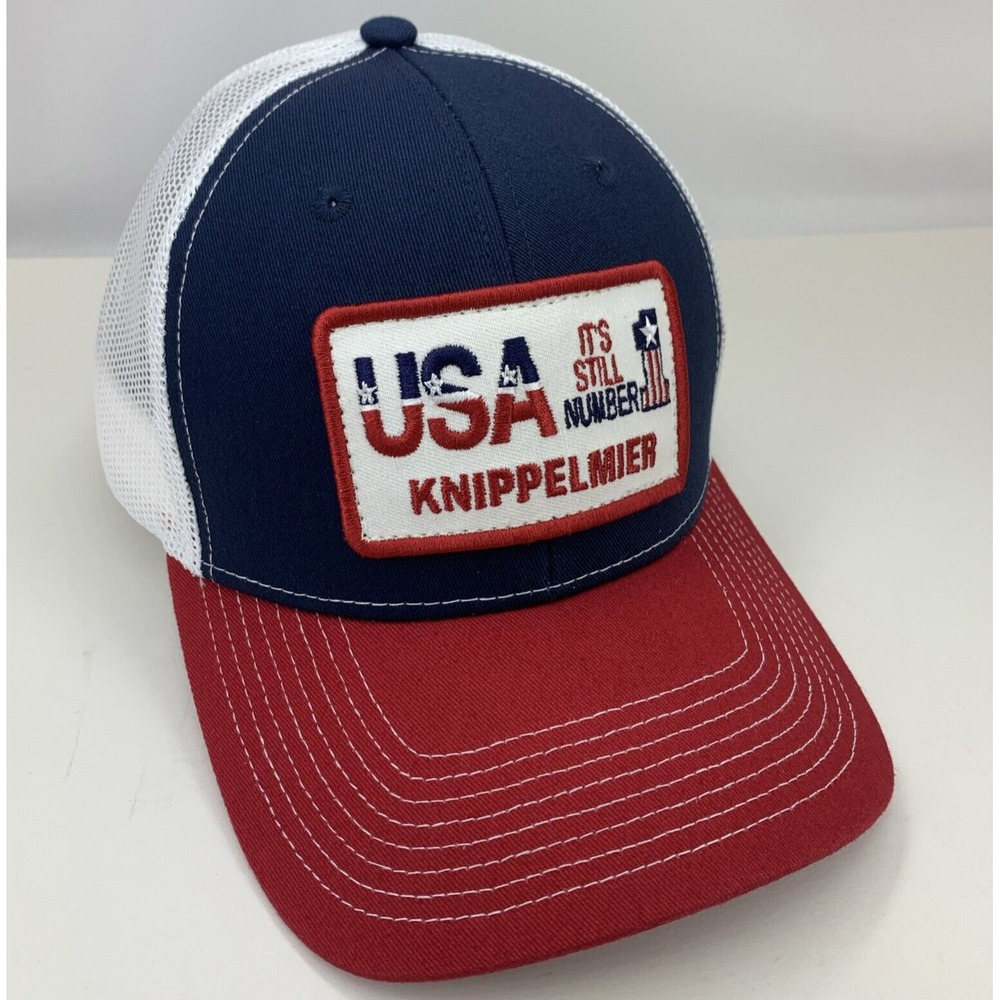 Knippelmier USA Hat Red Blue White Mesh Trucker Adjustable Snapback Outdoor Cap